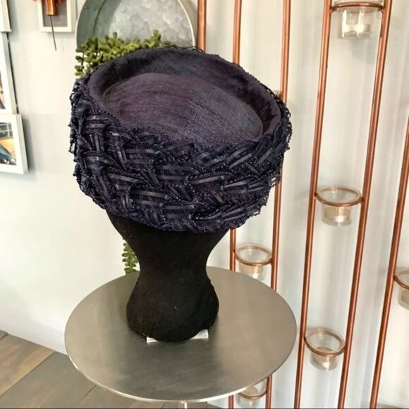 Vintage Union Made Toque Ribbon Wrapped Hat Blue main image 7
